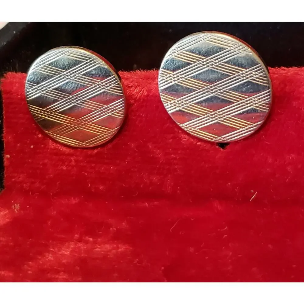 Gold-tone Cufflinks / Cuff‎ Links Vintage Diamond Patterned Men's Jewelry cl-